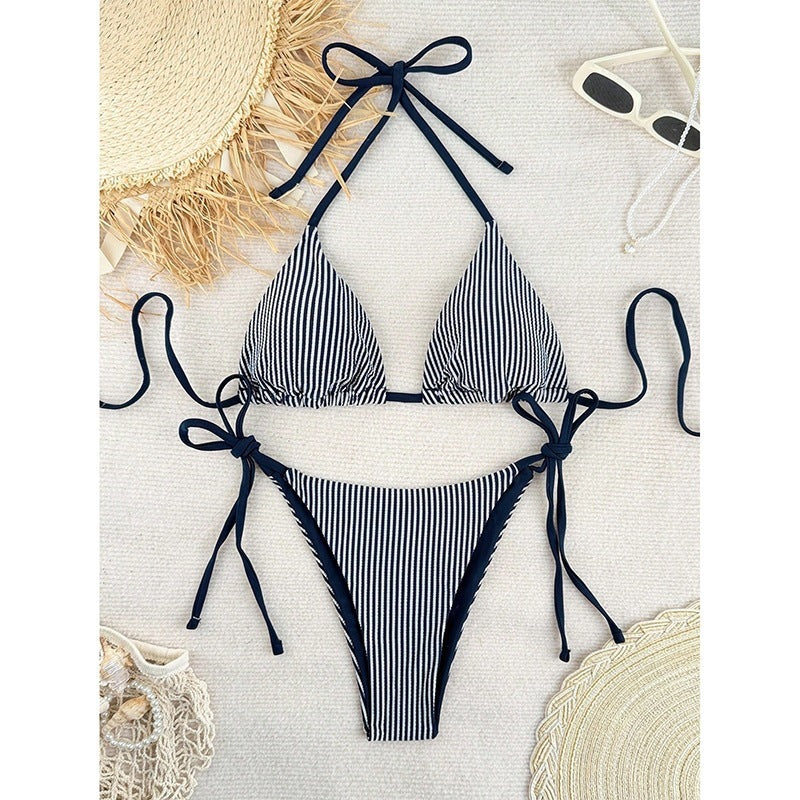 Ensemble de bikini triangle rayé pour femmes R&B