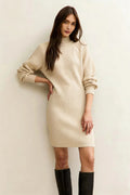 Robe en tricot pour femmes avec silhouette cintrée, col montant et manches raglan