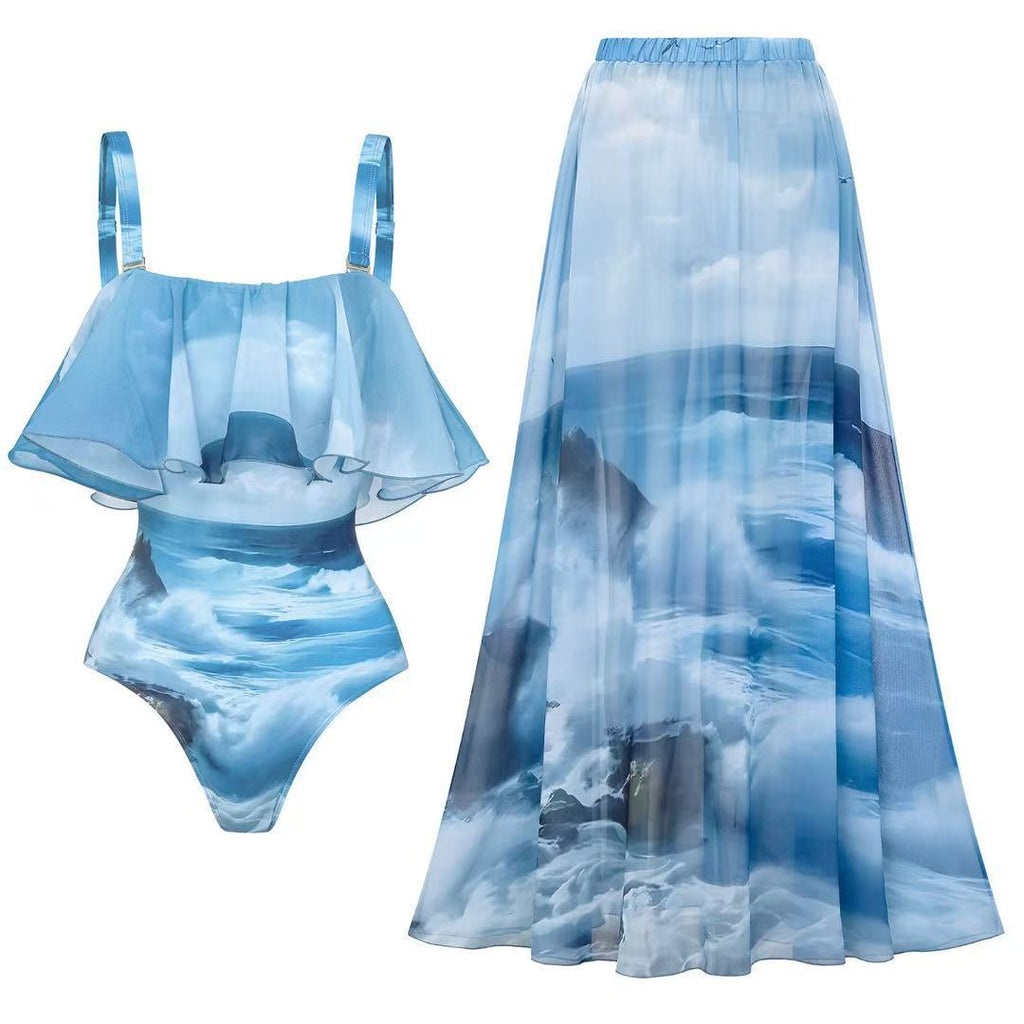 Robe maxi femme avec volants et design maritime Drune