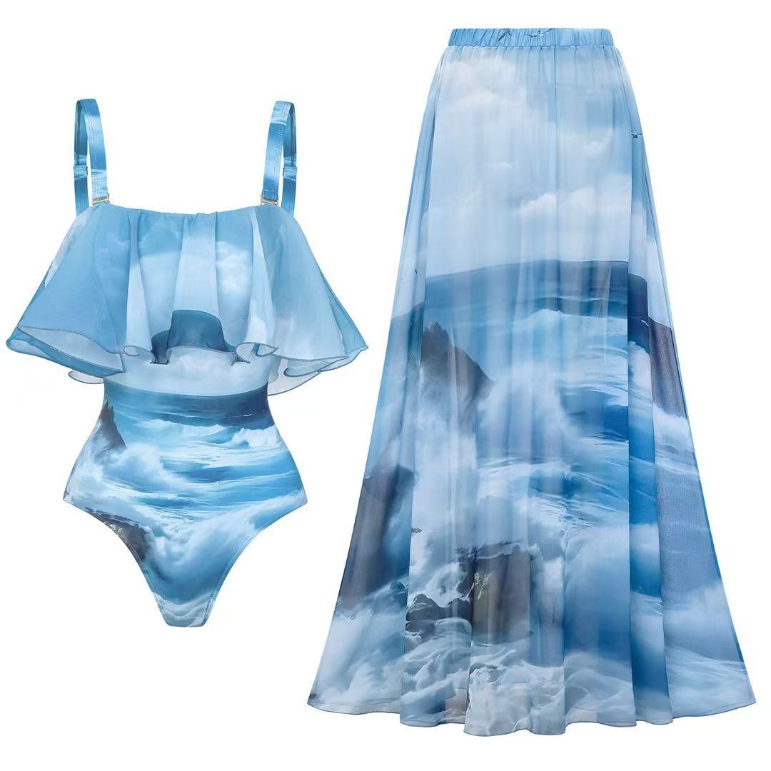 Robe maxi femme avec volants et design maritime Drune