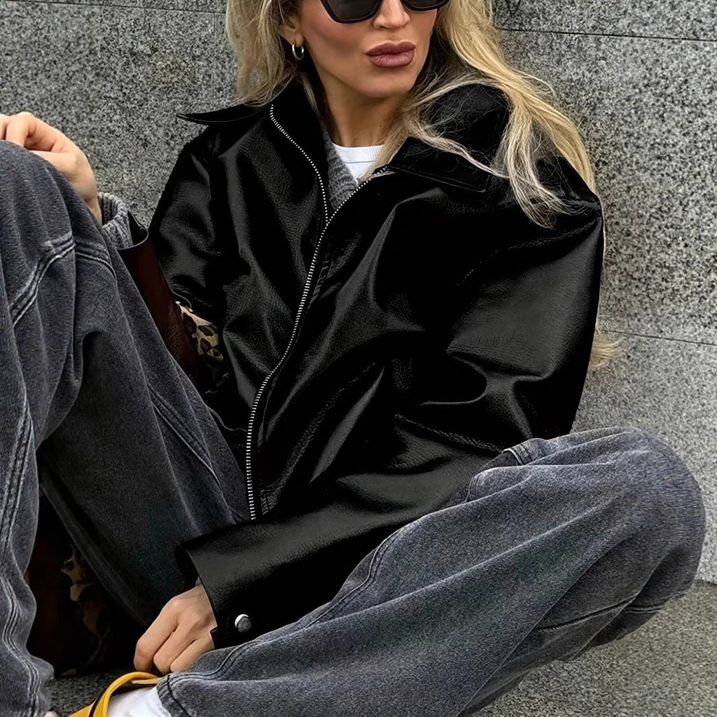 Veste en simili cuir classique pour femmes