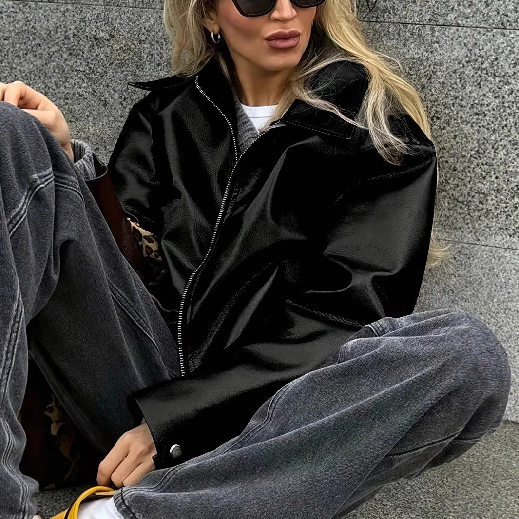 Veste en simili cuir classique pour femmes