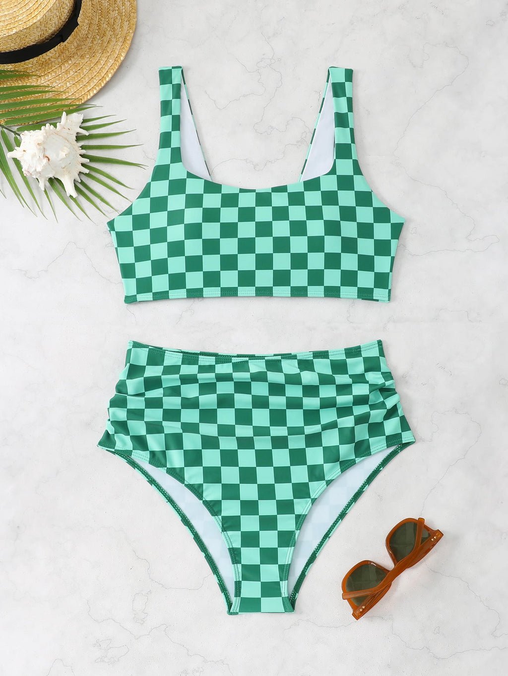 Ensemble de bikini haut pour femmes avec design à carreaux R&B