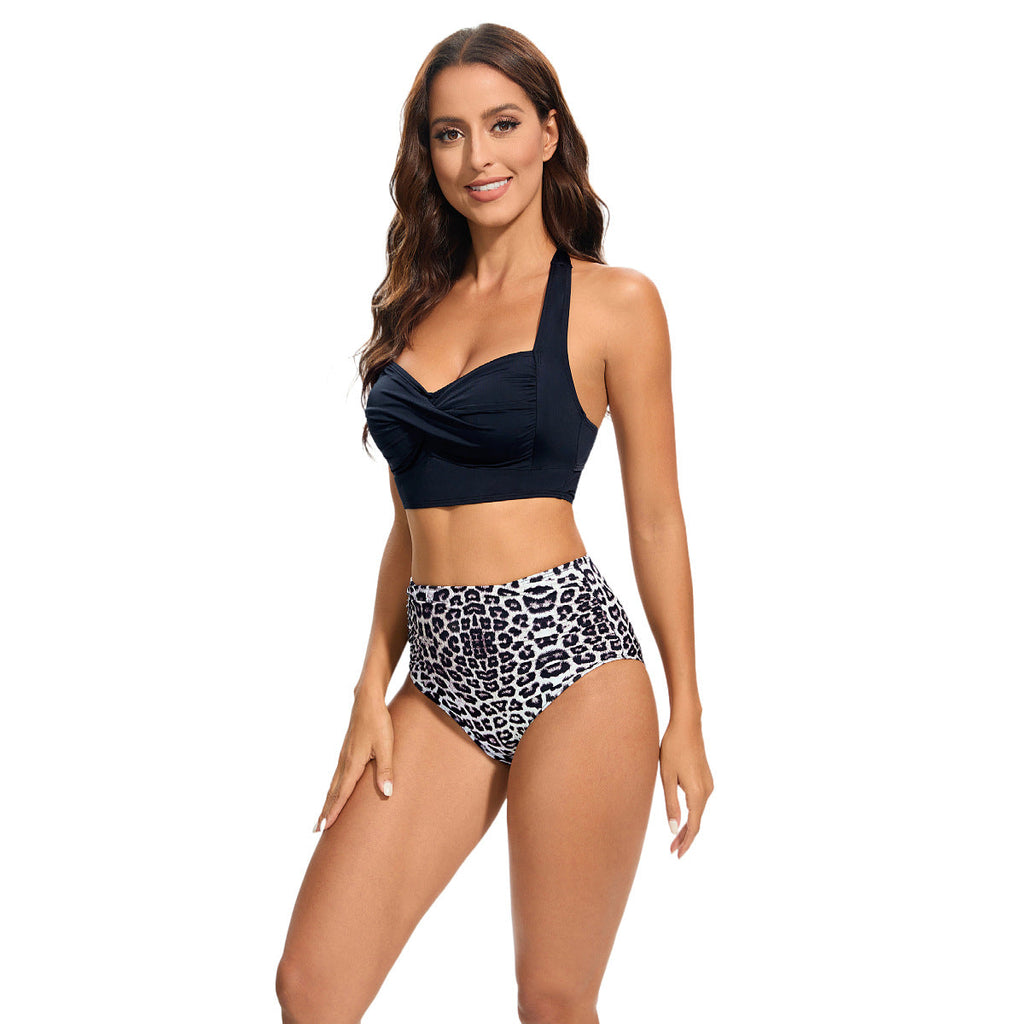 Ensemble de bikini taille haute pour femmes avec haut rembourré et design léopard R&B