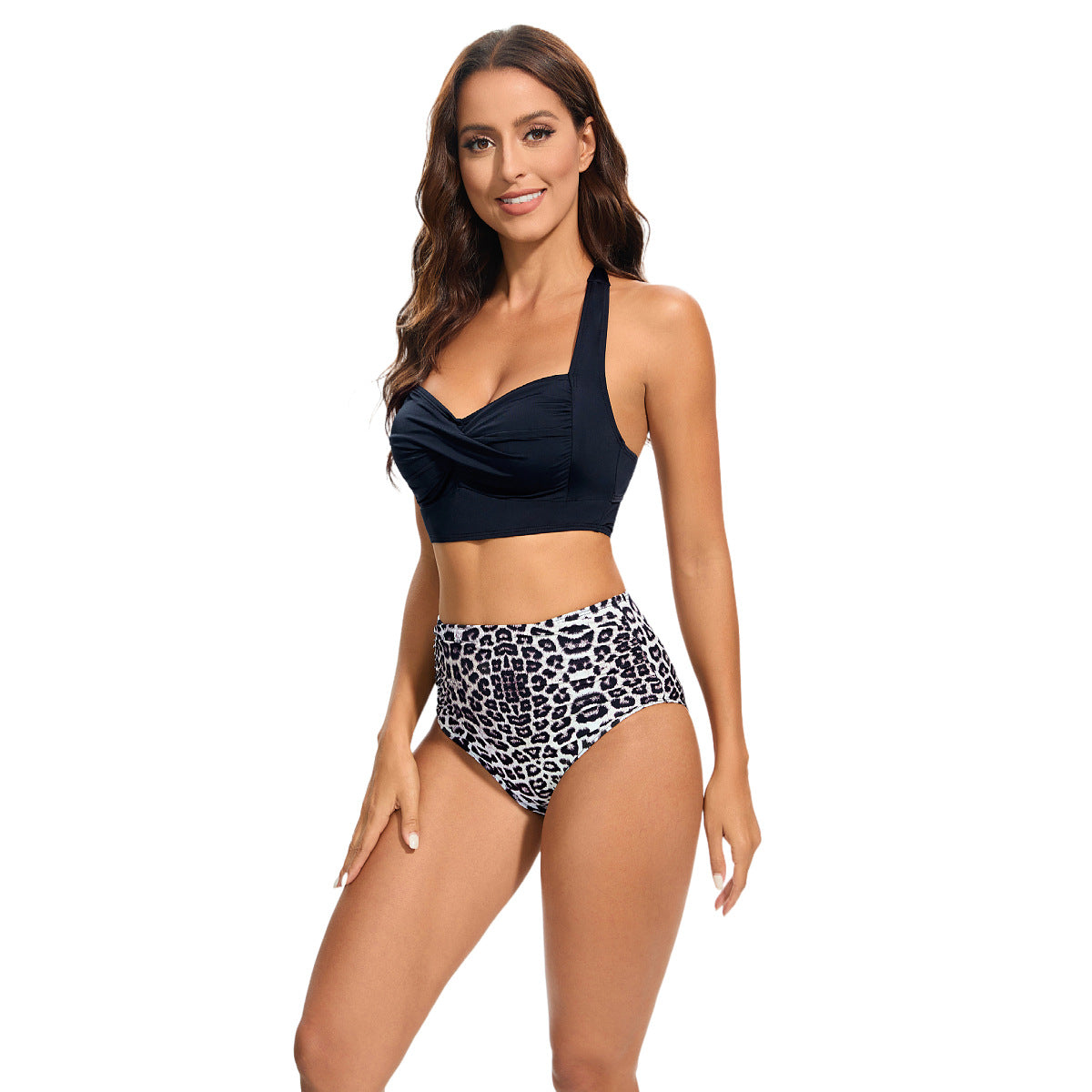 Ensemble de bikini taille haute pour femmes avec haut rembourré et design léopard R&B