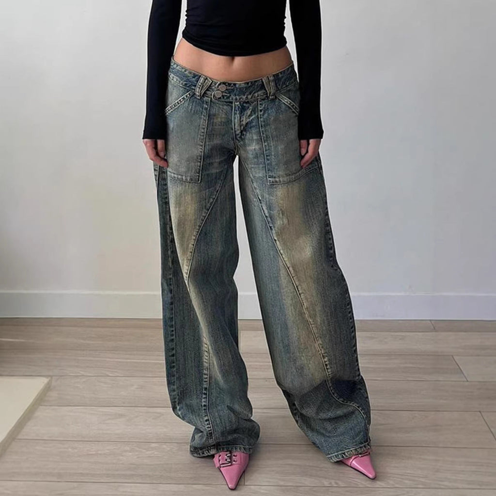 Jeans baggy taille basse pour femmes avec des panneaux en V marquants et des poches avant plaquées Echo Archiv