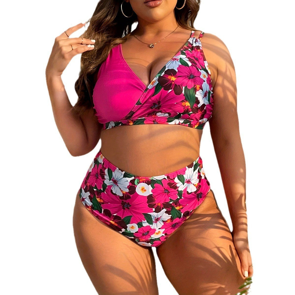 Ensemble de bikini floral taille haute pour femmes avec haut à nouer R&B