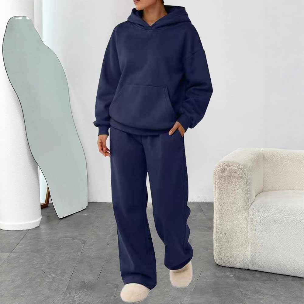 Ensemble de loisirs pour femmes en deux parties avec sweat à capuche, poche kangourou et pantalon de lounge droit en mélange de coton doux Echo Archiv