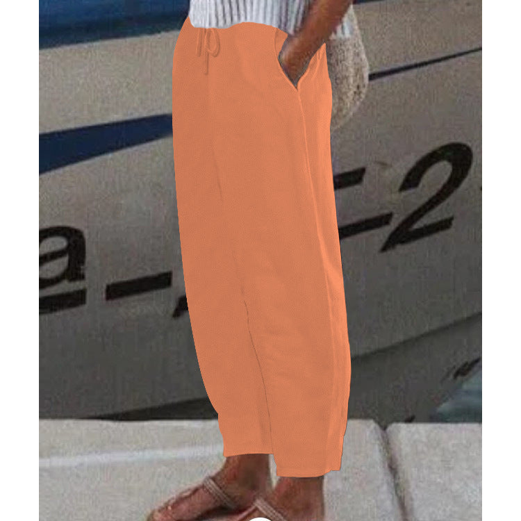 Pantalon Harem Femme Cheville avec Cordon, Poches Latérales et Taille Élastique Echoarchiv