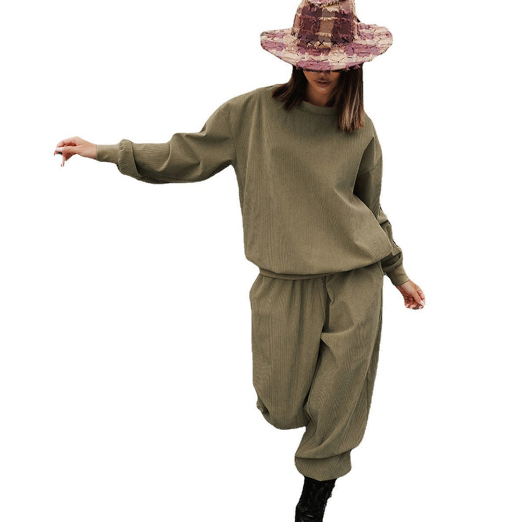 Ensemble Lounge Oversize Femme en Jersey Texturé avec Col Rond et Pantalon Élastique