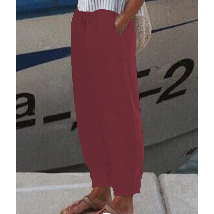 Pantalon Harem Femme Cheville avec Cordon, Poches Latérales et Taille Élastique Echoarchiv
