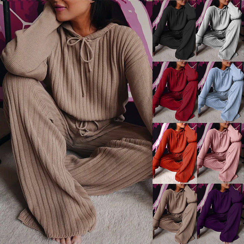 Ensemble de Loungewear en Tricot Côtelé pour Femmes avec Sweat à Capuche et Pantalon Large à Cordon Echo Archive