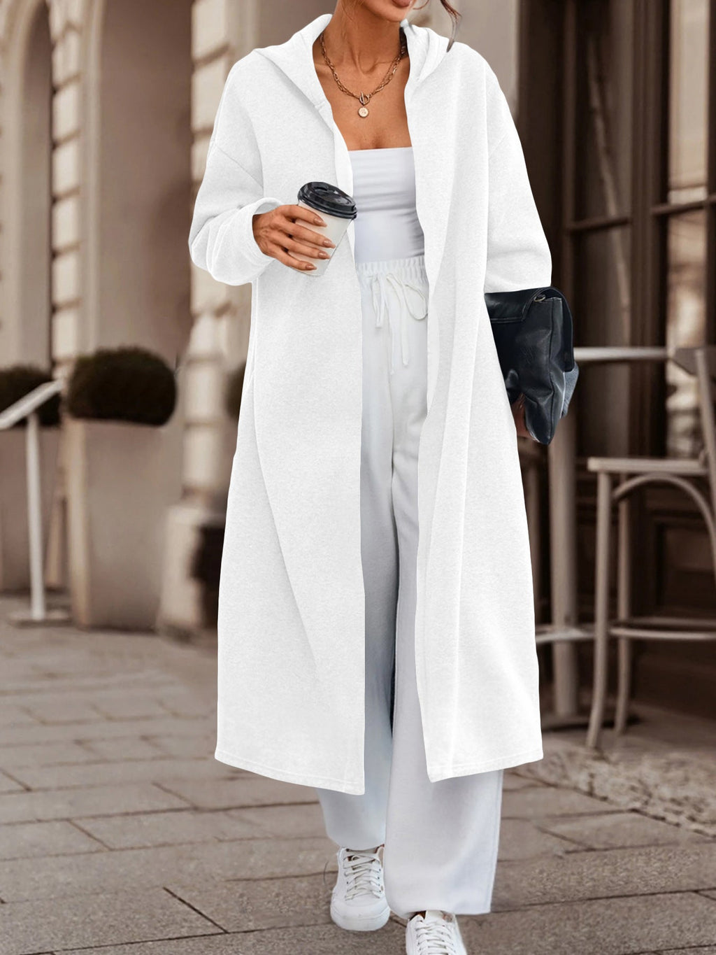 Manteau long oversize à capuche pour femmes avec devant ouvert et doux en polaire Echoarchiv