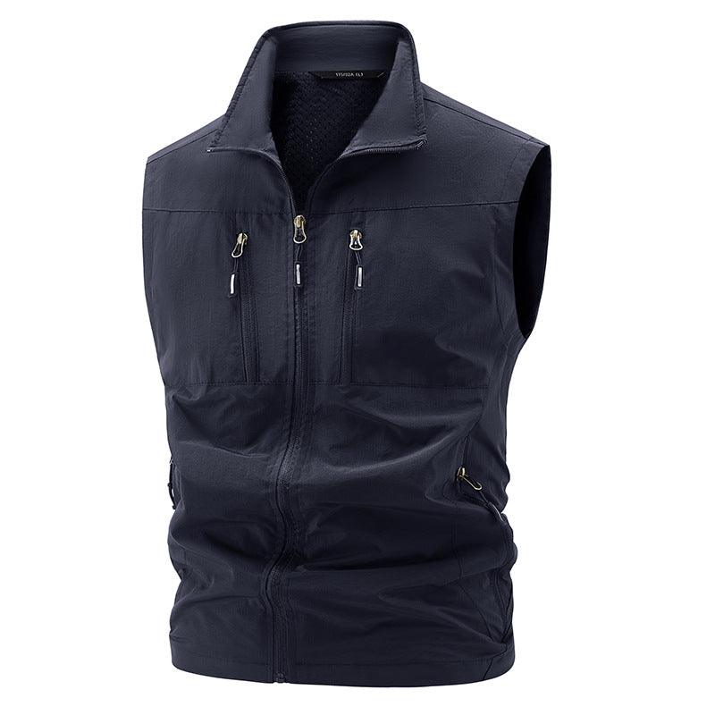 Gilet technique multifonctionnel pour hommes avec col montant, quatre poches zippées dissimulées et doublure en mesh respirant Echo Archiv