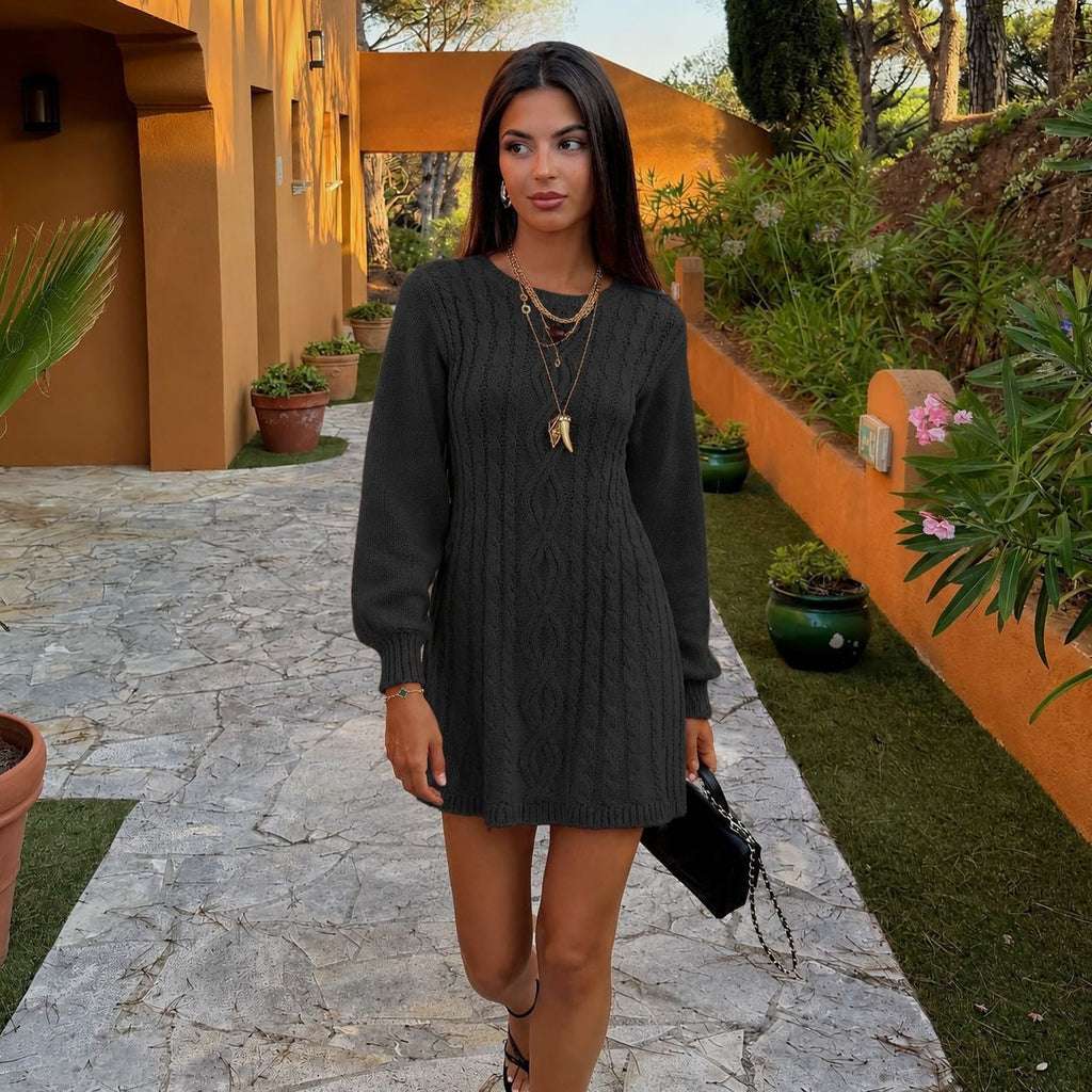 Robe en tricot pour femmes avec motif torsadé et manches ballon