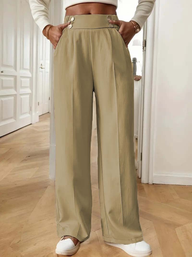 Pantalon Palazzo taille haute pour femmes avec boutons de ceinture, plis marqués et poches latérales Echoarchiv