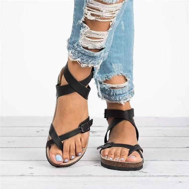 Sandales à lanières confortables pour femmes avec fermeture à boucle réglable et semelle intérieure rembourrée R&B