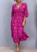 Robe midi légère pour femmes avec décolleté en V, ourlet en couches et manches volantées mi-longues R&B