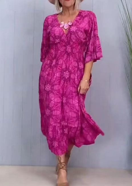 Robe midi légère pour femmes avec décolleté en V, ourlet en couches et manches volantées mi-longues R&B