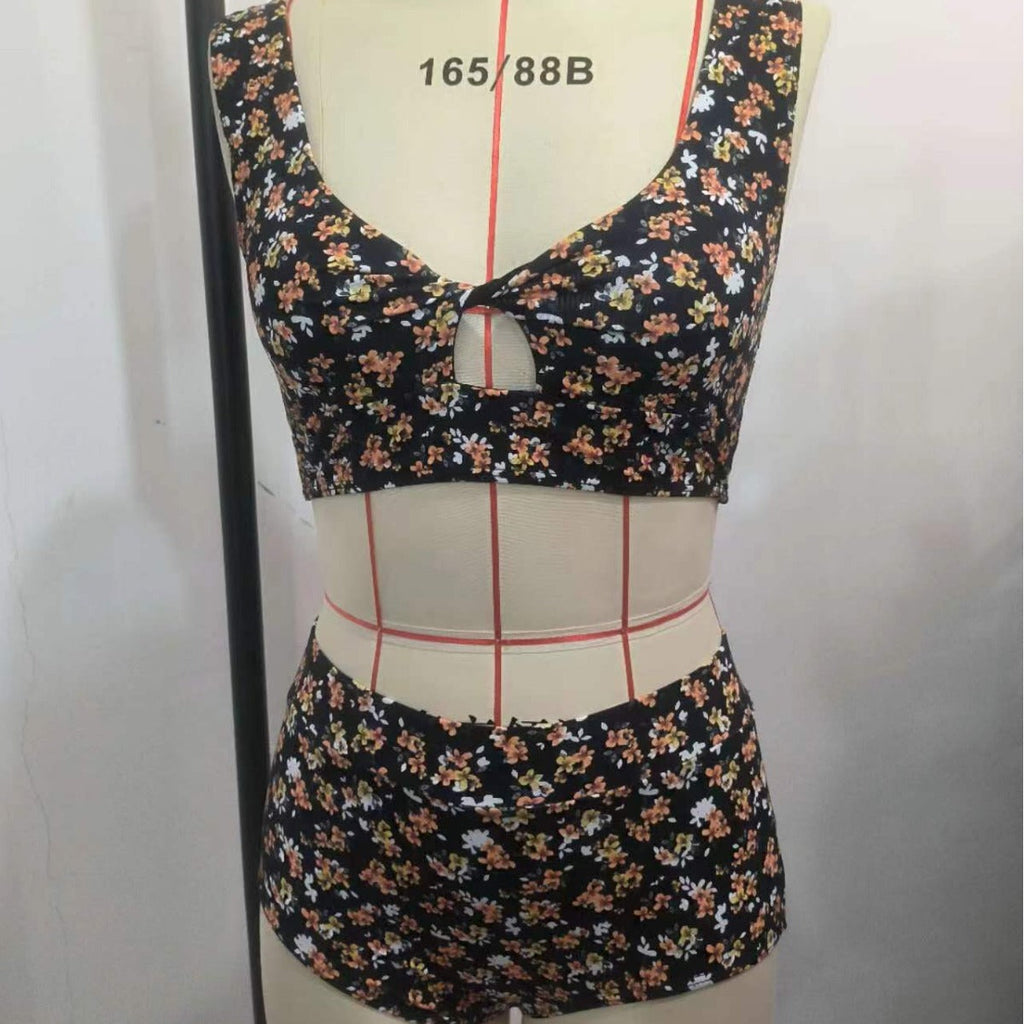 Ensemble de bikini taille haute pour femmes avec motif floral R&B