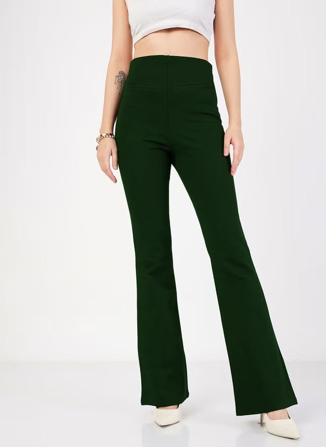 Pantalon Bootcut Stretch Taille Haute Femme avec Effet Sculptant sur les Cuisses et Pattes Évasées