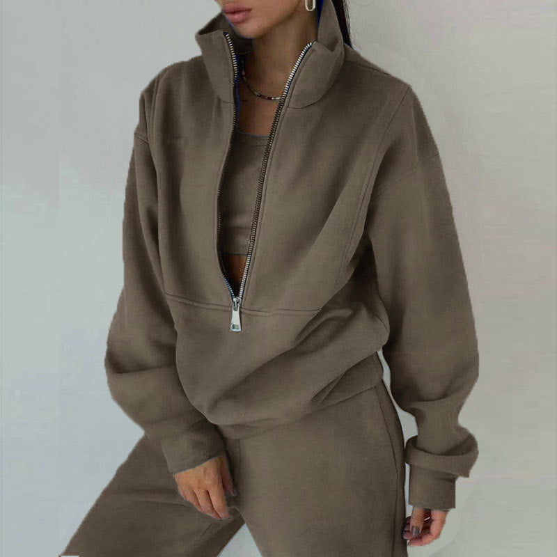 Ensemble de sweat-shirt à demi-zip et pantalon de jogging pour femmes avec col montant, coupe oversize et doux French-Terry Echo Archiv