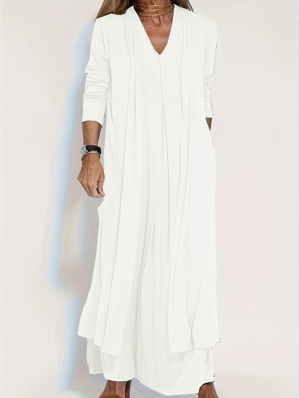 Cardigan long ouvert en jersey pour femmes avec poches et drapés fluides Echoarchiv