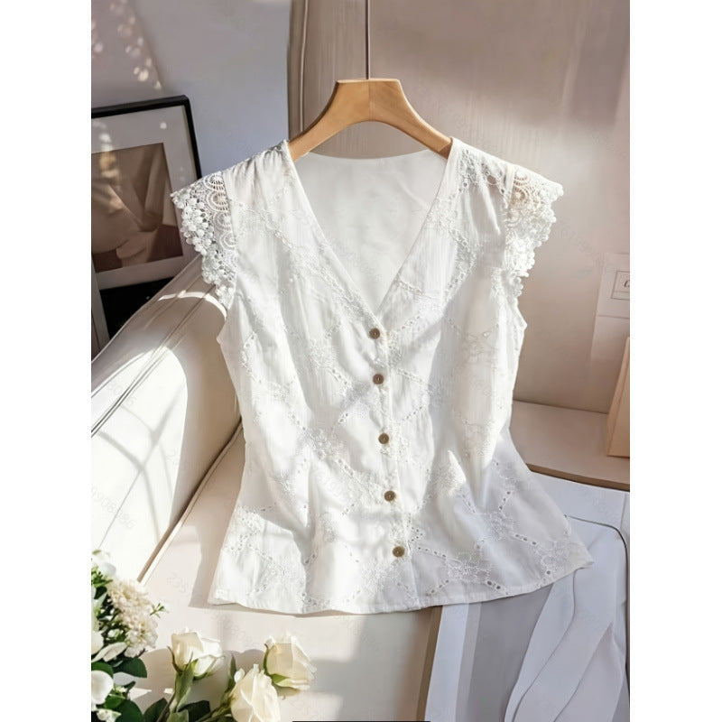 Blouse femme avec manches en dentelle et détails en boutons Heidi-Mode