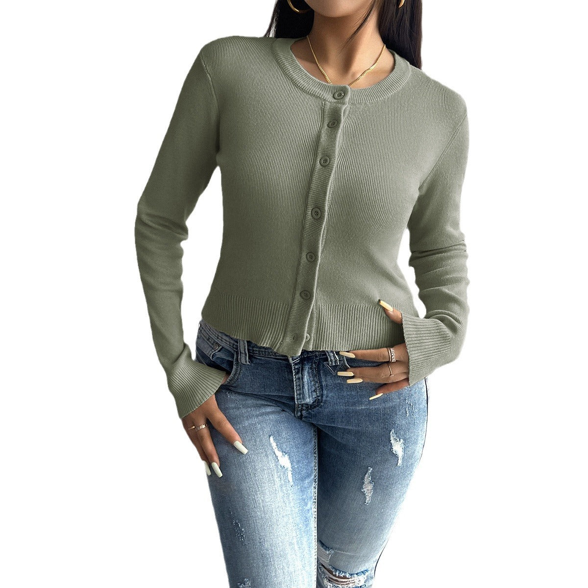 Cardigan fin ajusté pour femmes avec col rond et patte de boutons Echo Archiv