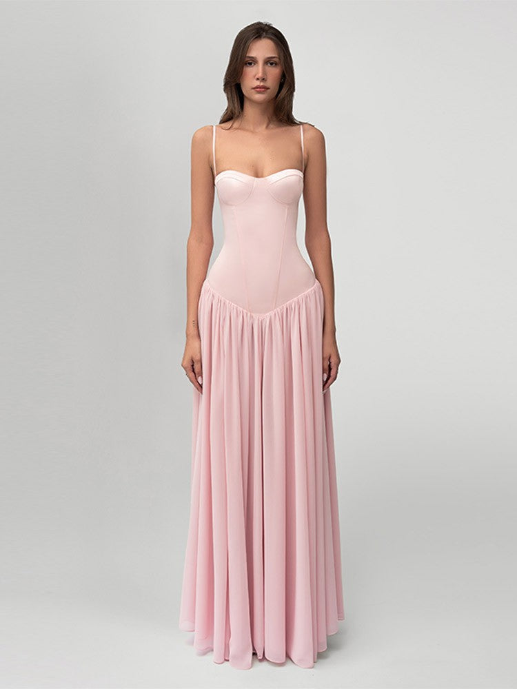 Robe de soirée bustier modelante pour femmes avec construction de corsage préformée et jupe en chiffon évasée R&B