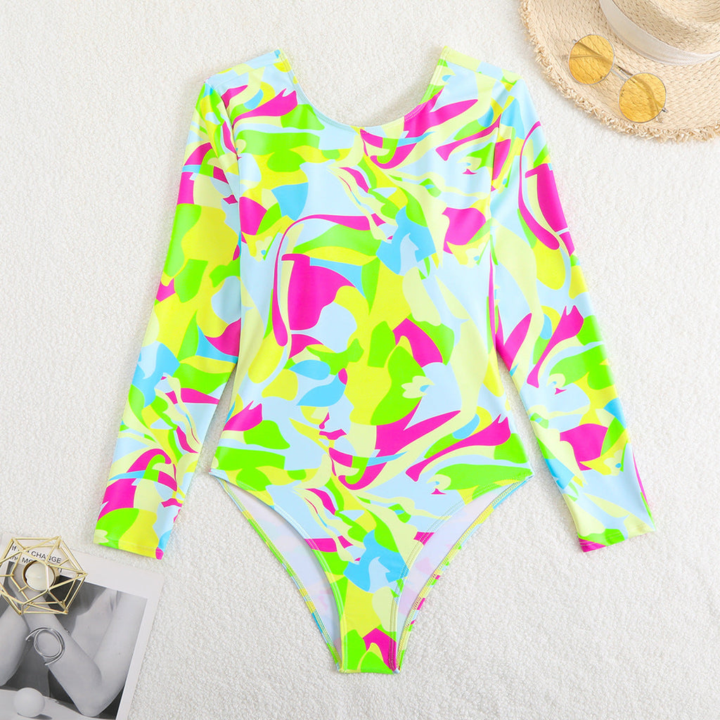 Maillot de bain long à manches pour femmes avec motif coloré Drune
