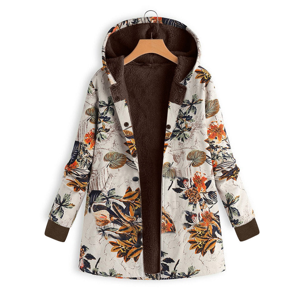 Veste à capuche pour femmes avec doublure en fausse fourrure, imprimé floral et poches Echo Archive