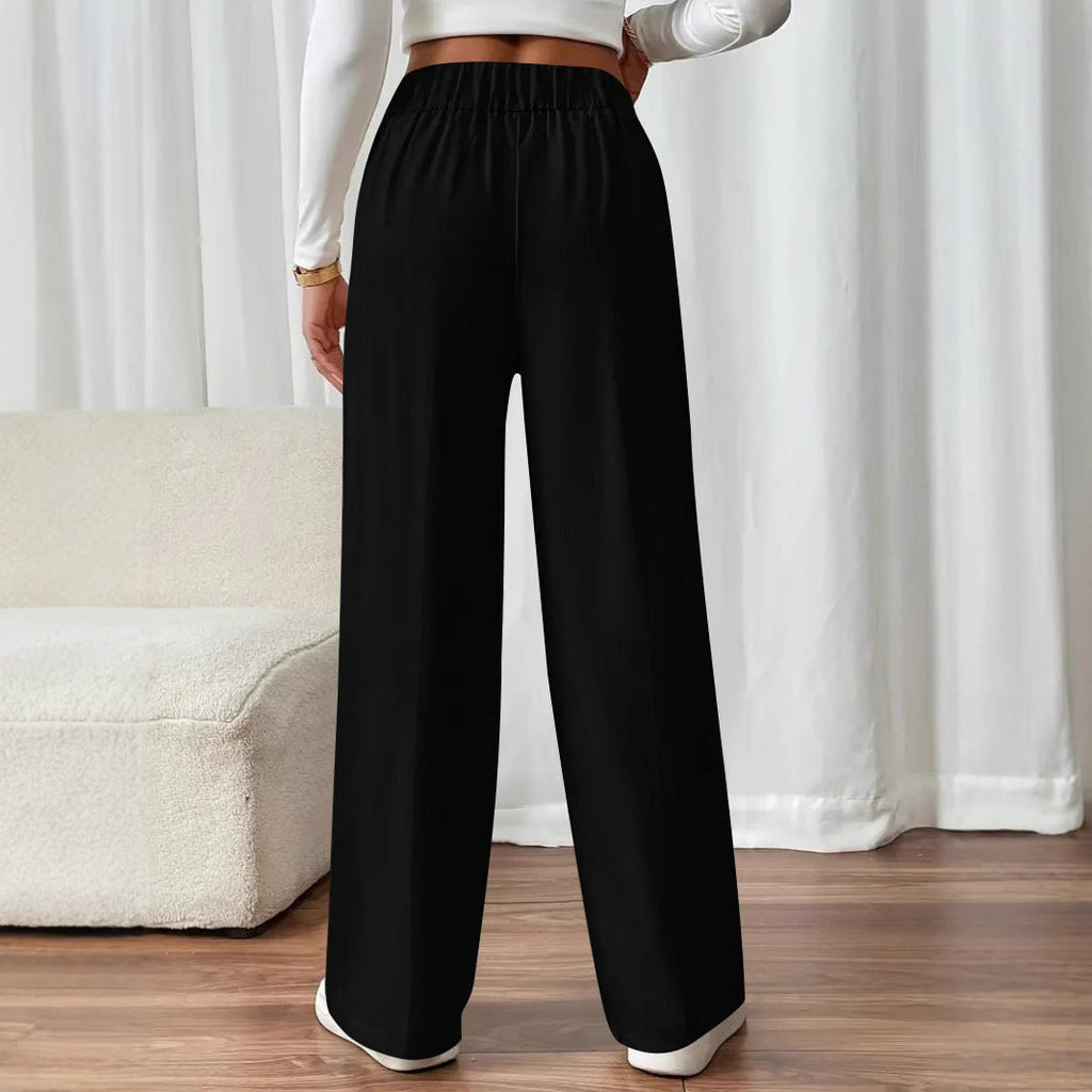Pantalon Palazzo taille haute pour femmes avec boutons décoratifs, pli marqué et poches Echoarchiv