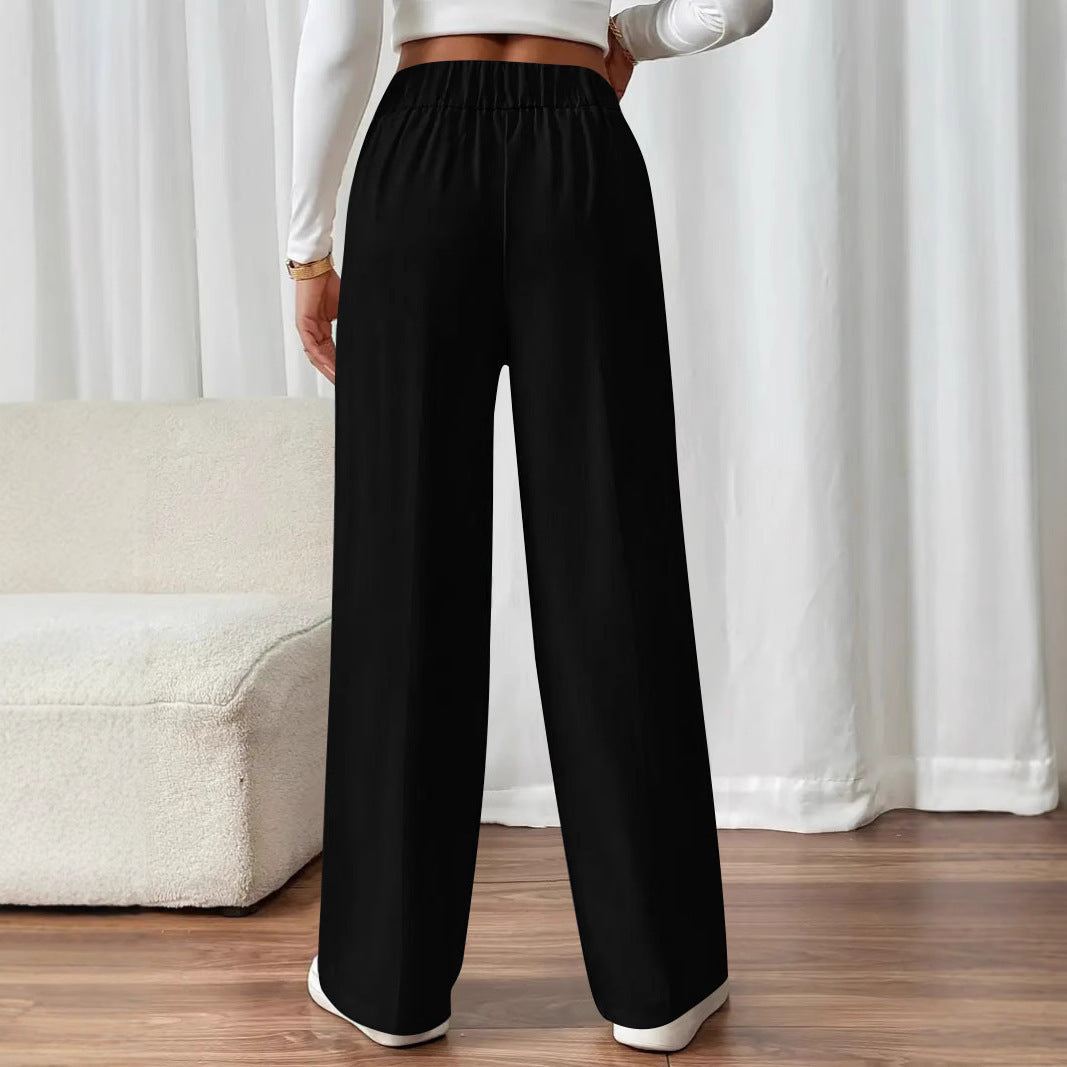Pantalon Palazzo taille haute pour femmes avec boutons décoratifs, pli marqué et poches Echoarchiv