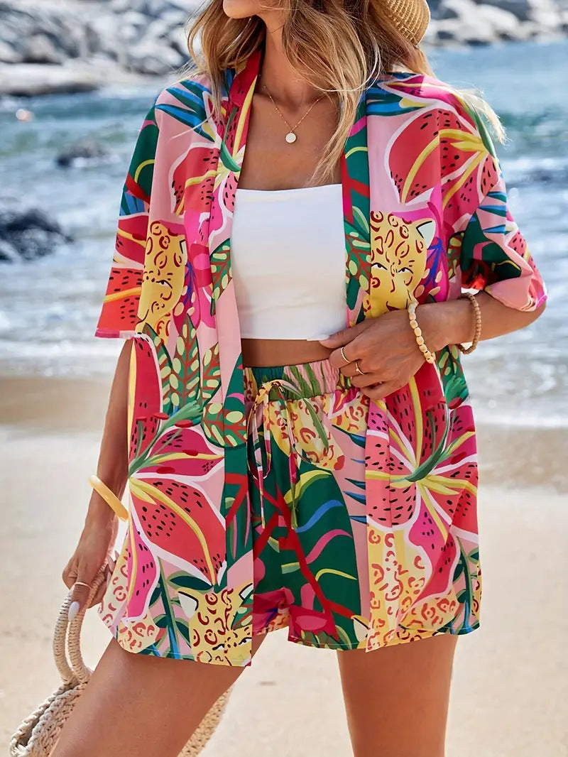 Clea | Ensemble de Cardigan et Short en Fleurs pour Femmes