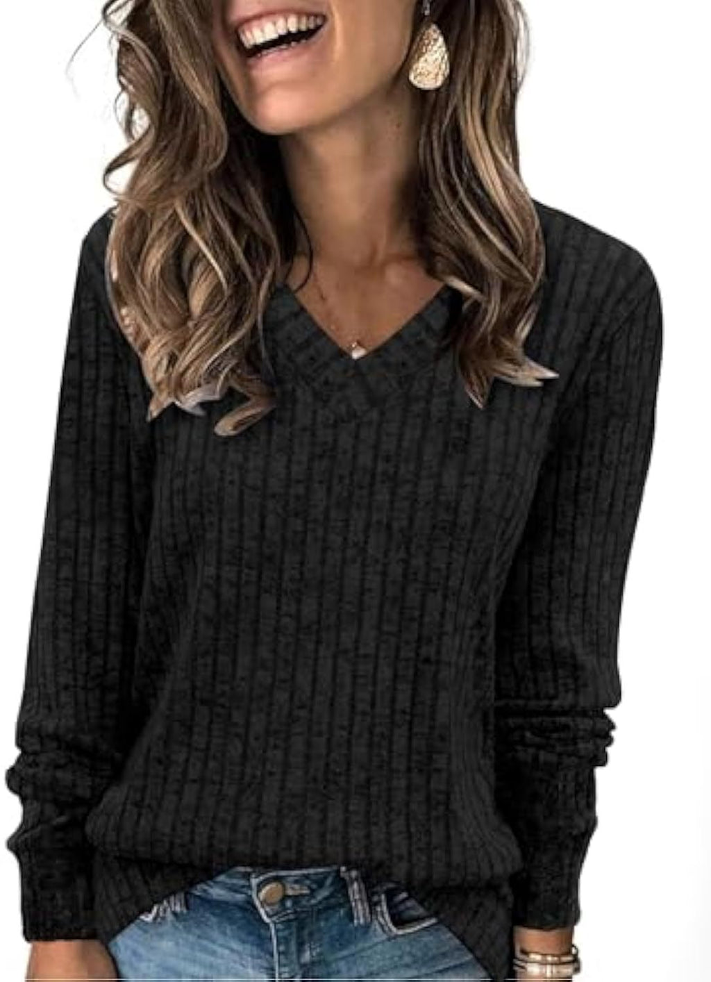 Pull fin à col V côtelé pour femmes