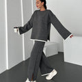 Ensemble Relax Tricot Décontracté pour Femmes avec Pull Oversize Ample et Pantalon Évasé Echoarchiv