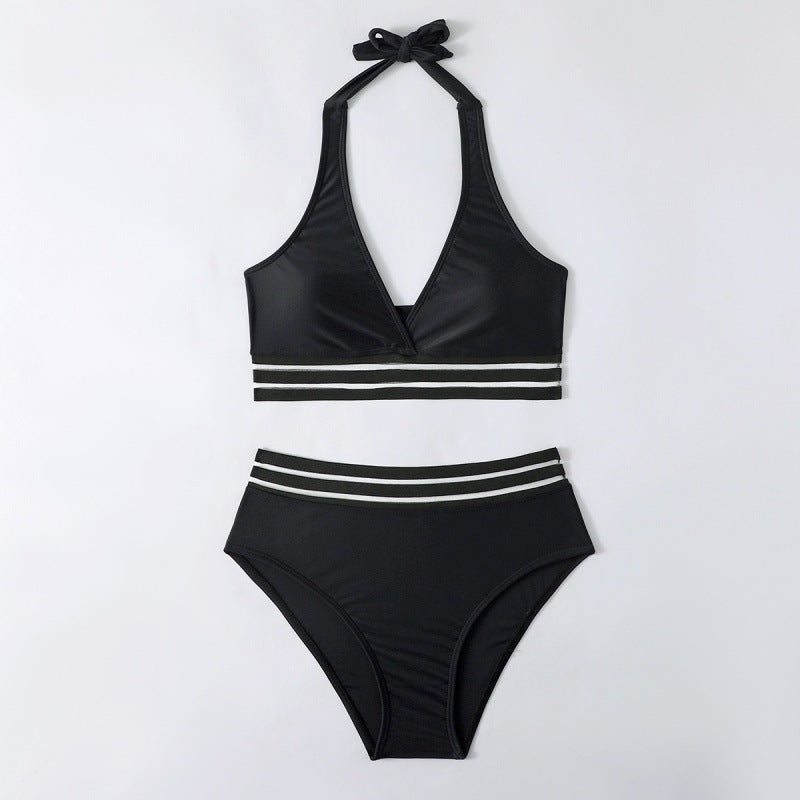Ensemble bikini triangle pour femmes avec motif rayé sportif R&B