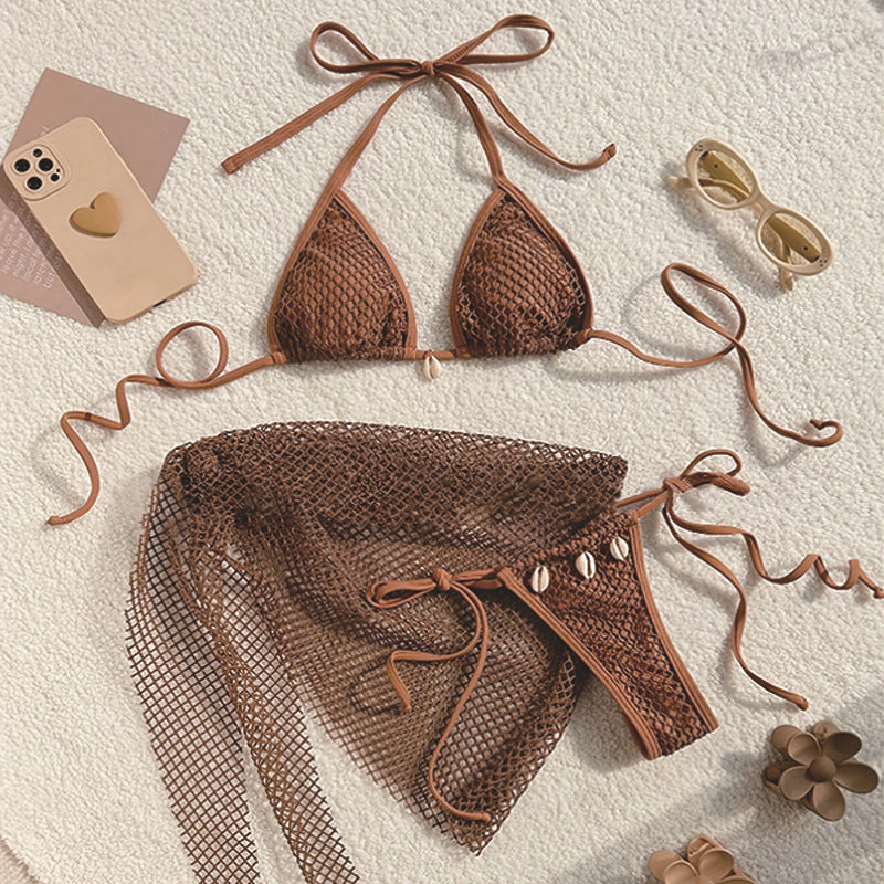 Ensemble de bikini en filet pour femmes avec des détails en coquillage raffinés R&B