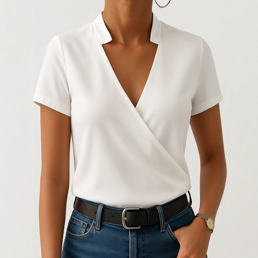 Haut enveloppant élégant pour femmes avec col montant à la mode R&B