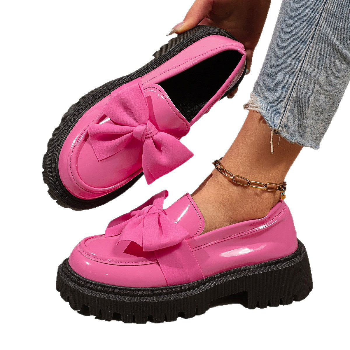 Mocassins pour femmes avec accent de nœud volumineux et semelle antidérapante R&B