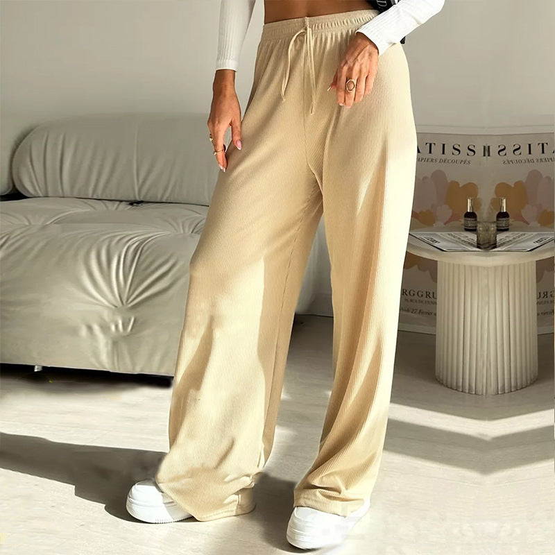 Pantalon de lounge large pour femmes avec taille haute, ceinture élastique et cordon de serrage Echo Archive