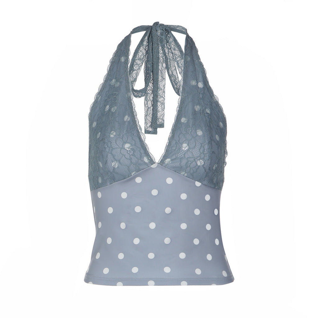 Top à col halter ludique pour femmes avec accents en dentelle R&B