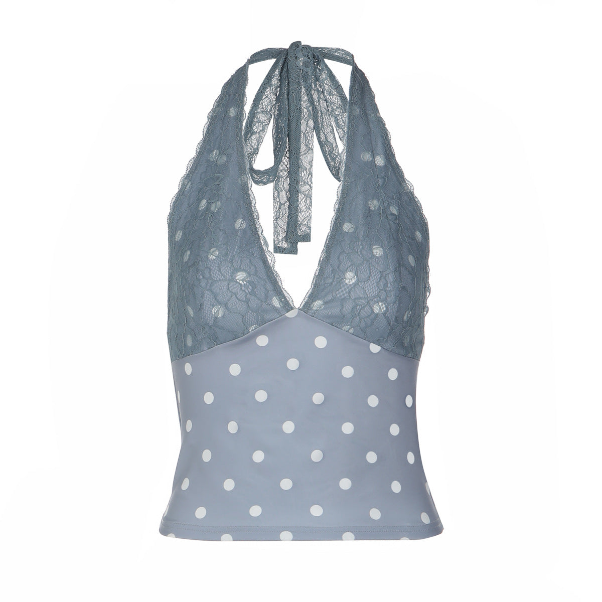 Top à col halter ludique pour femmes avec accents en dentelle R&B