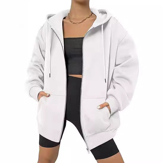 Veste à capuche zippée oversize pour femmes avec fermeture éclair contrastante, capuche double épaisseur et poche kangourou Echo Archiv