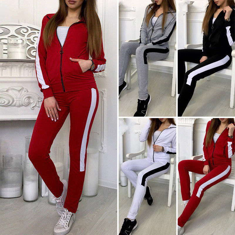 Ensemble de jogging pour femmes en matériau extensible avec bande de contraste latérale et fermeture éclair Echo Archive