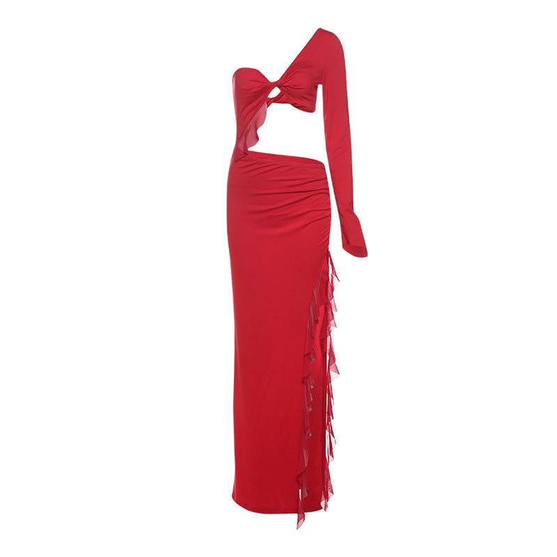 Robe Maxi Élégante pour Femmes avec Coupe Asymétrique et Détails Volants Heidi-Mode