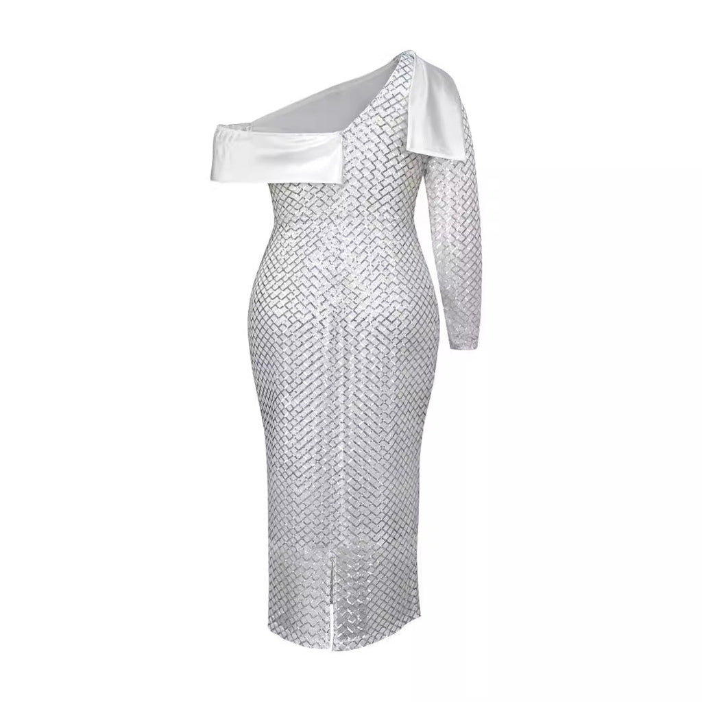 Robe de Soirée Glamoureuse pour Femmes avec Décolleté Asymétrique R&B