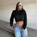 Sweat à capuche court pour femmes Cropped-Hoodie avec cordon de serrage, poignets côtelés et coupe oversize décontractée