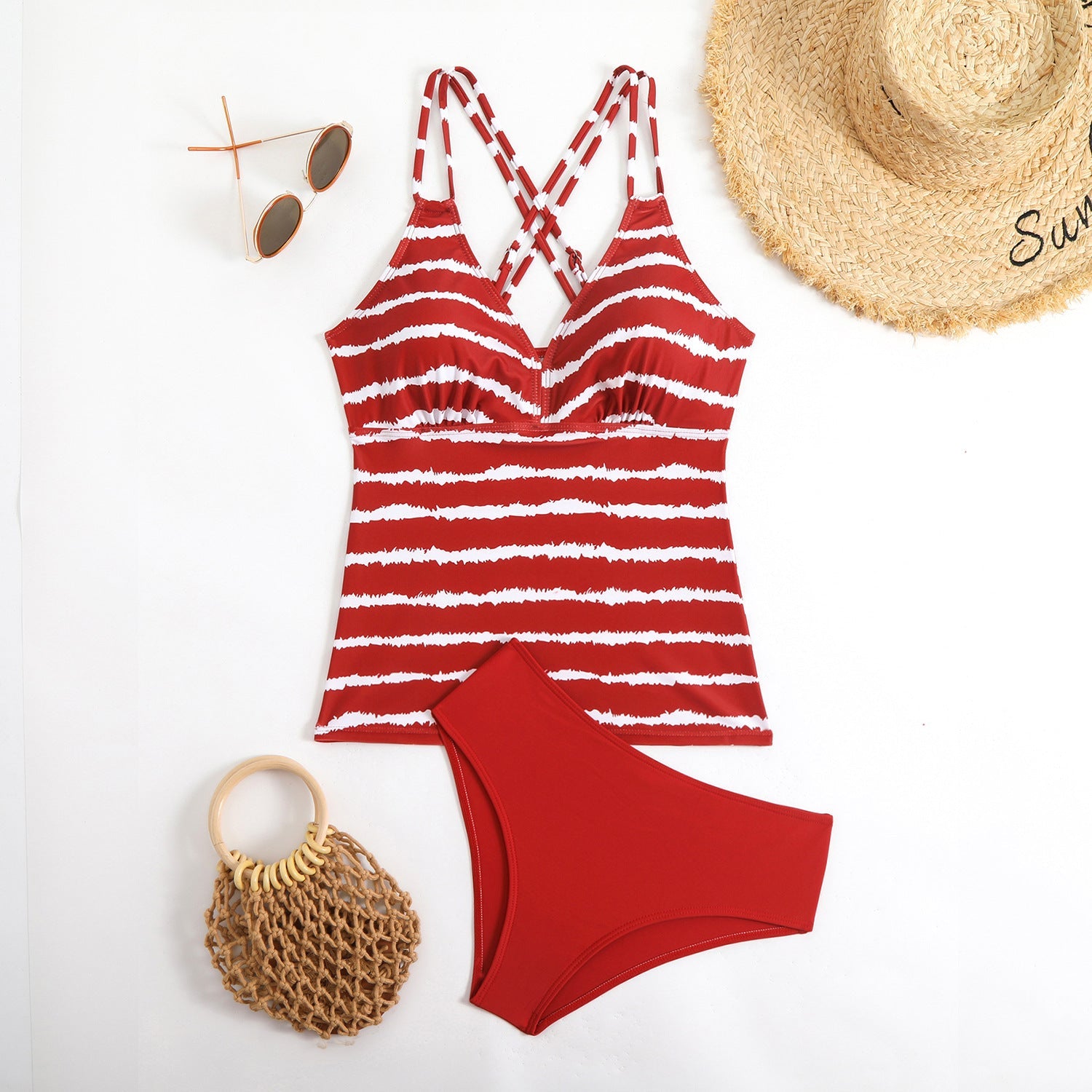 Tankini femme avec motif rayé à la mode R&B